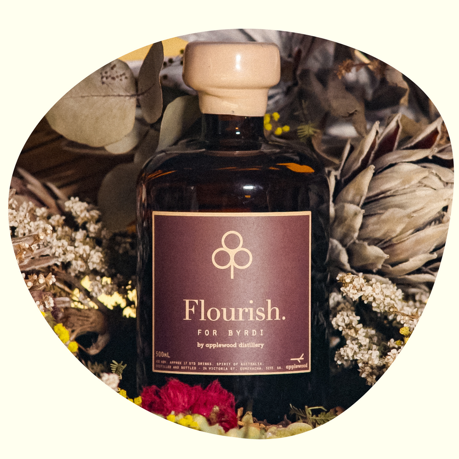 Applewood x Byrdi: Flourish Gin bottle